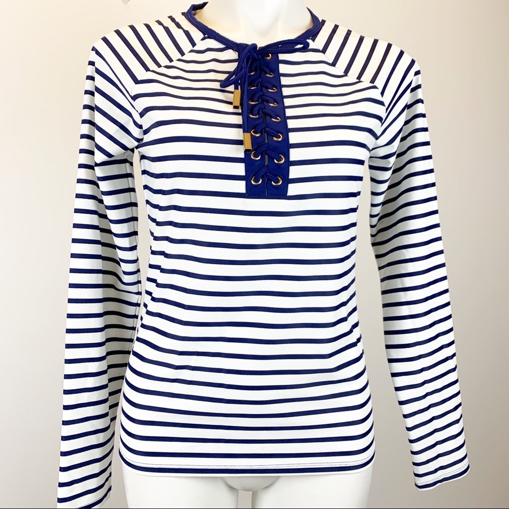 Cabana Life striped laced rashguard top NEW sun